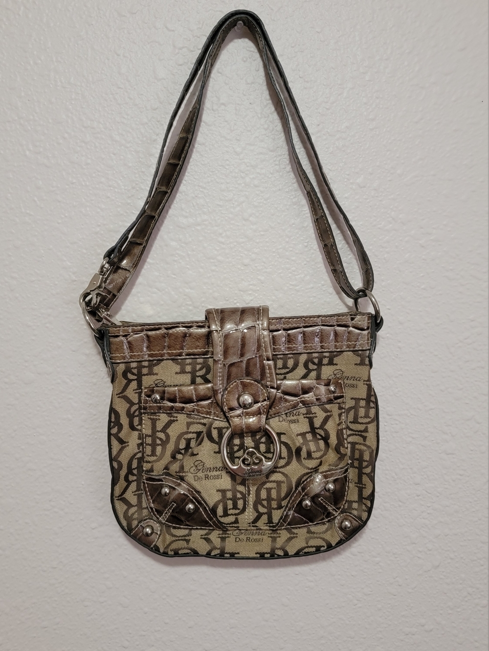 Genna De Rossi | Vintage Logo 00s y2k Brown Convertible Crossbody Shoulder Bag
